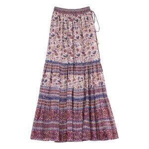 Bohemian Midi Skirt Indian Cotton Vintage 1970s Handmade Long Floor Length